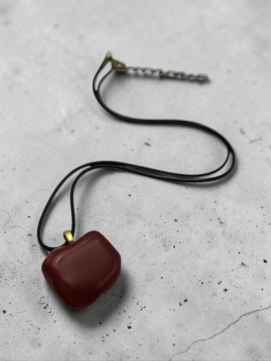 Handmade Jewelry - Handmade Red Jasper Stone Pendant Necklace with Black Cord for Everyday Wear